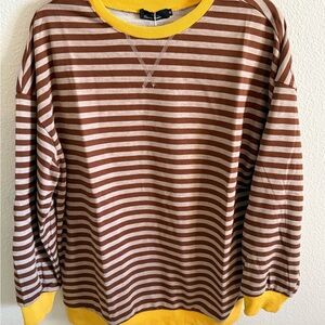 Men's Striped Brown and Yellow Crewneck Sweater